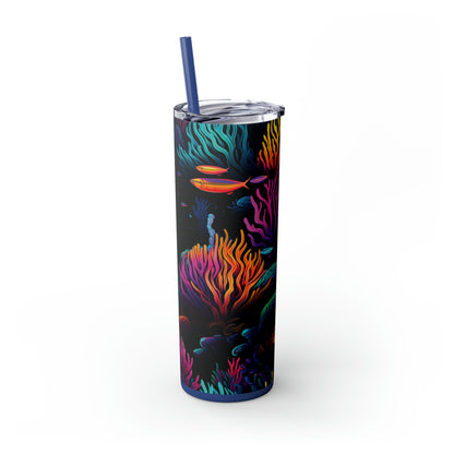 Neon Seascape 20-Ounce Insulated Stainless Steel Skinny Tumbler with Lid and Straw - Dyborn Designs