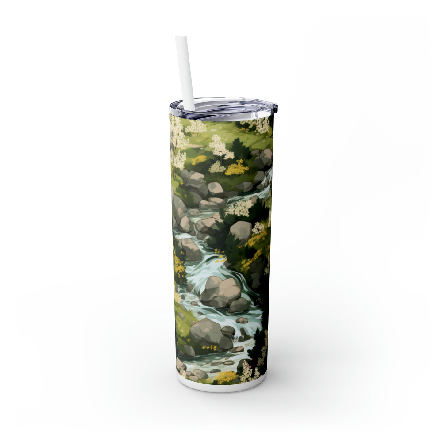 Meandering Stream 20-Ounce Steel Skinny Tumbler with Lid and Straw - Dyborn Designs