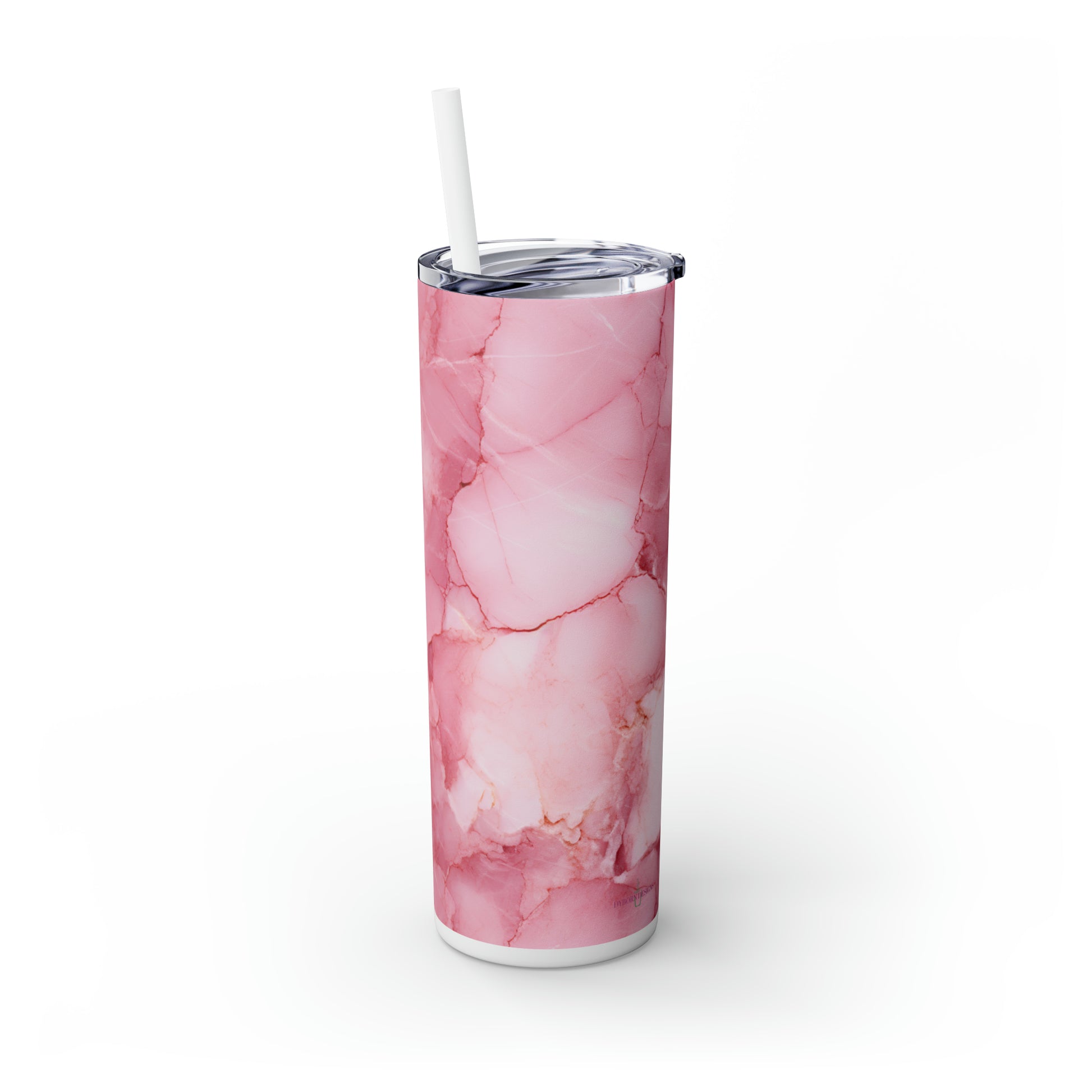 Pink Marble 20oz Insulated Stainless Steel Skinny Tumbler with Lid and Straw - Dyborn Designs