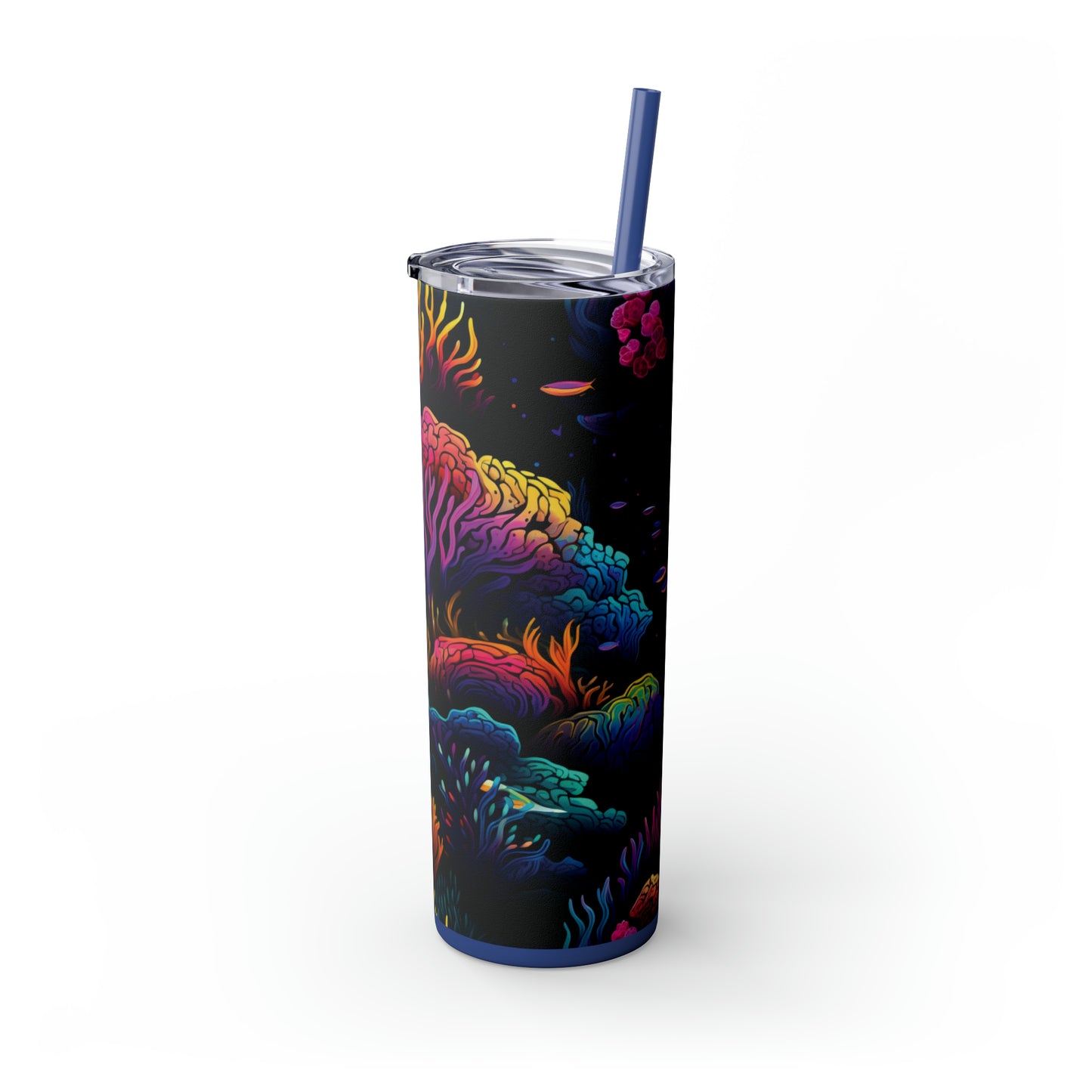 Neon Seascape 20-Ounce Insulated Stainless Steel Skinny Tumbler with Lid and Straw - Dyborn Designs