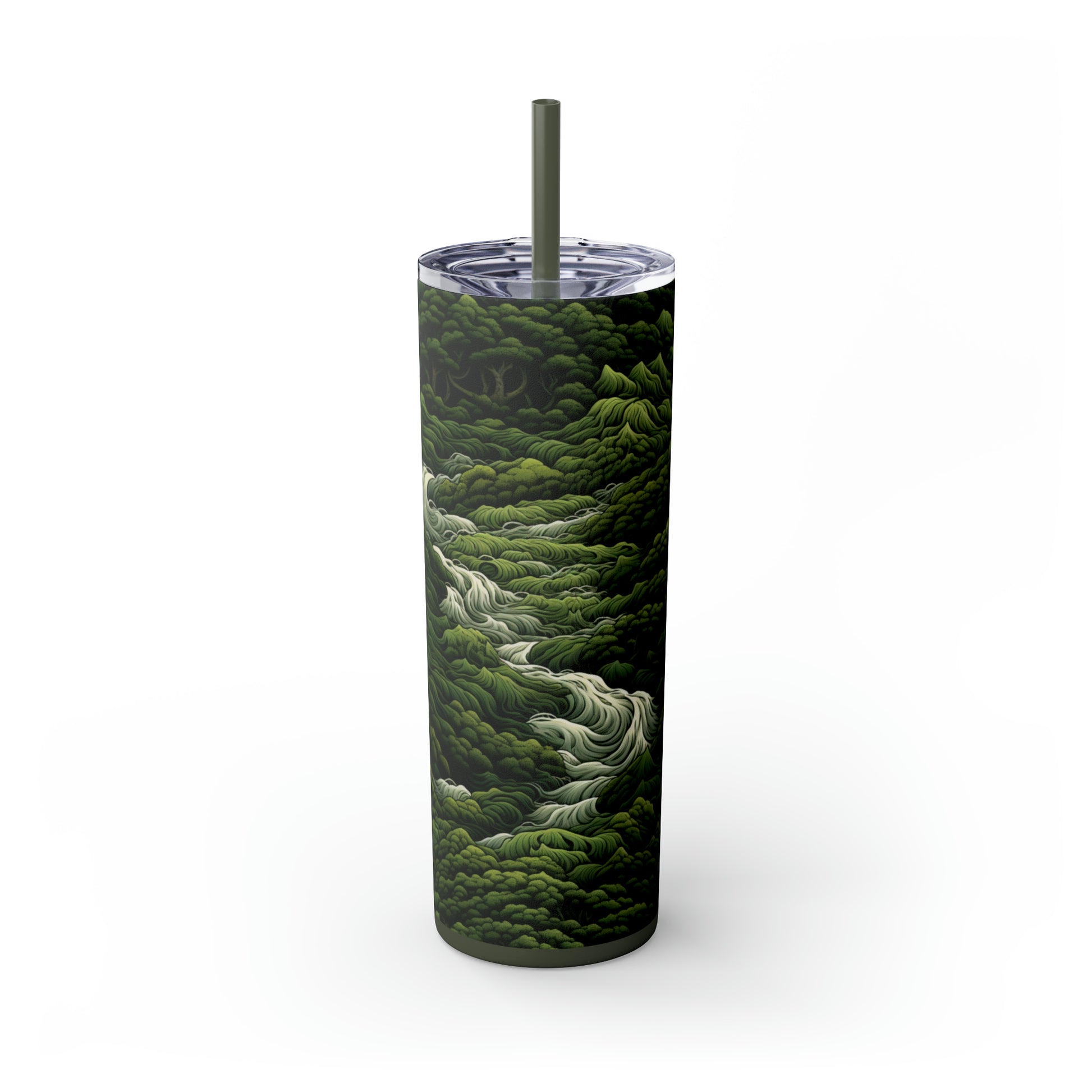 Flowing Forest 20-Ounce Steel Skinny Tumbler with Lid and Straw - Dyborn Designs