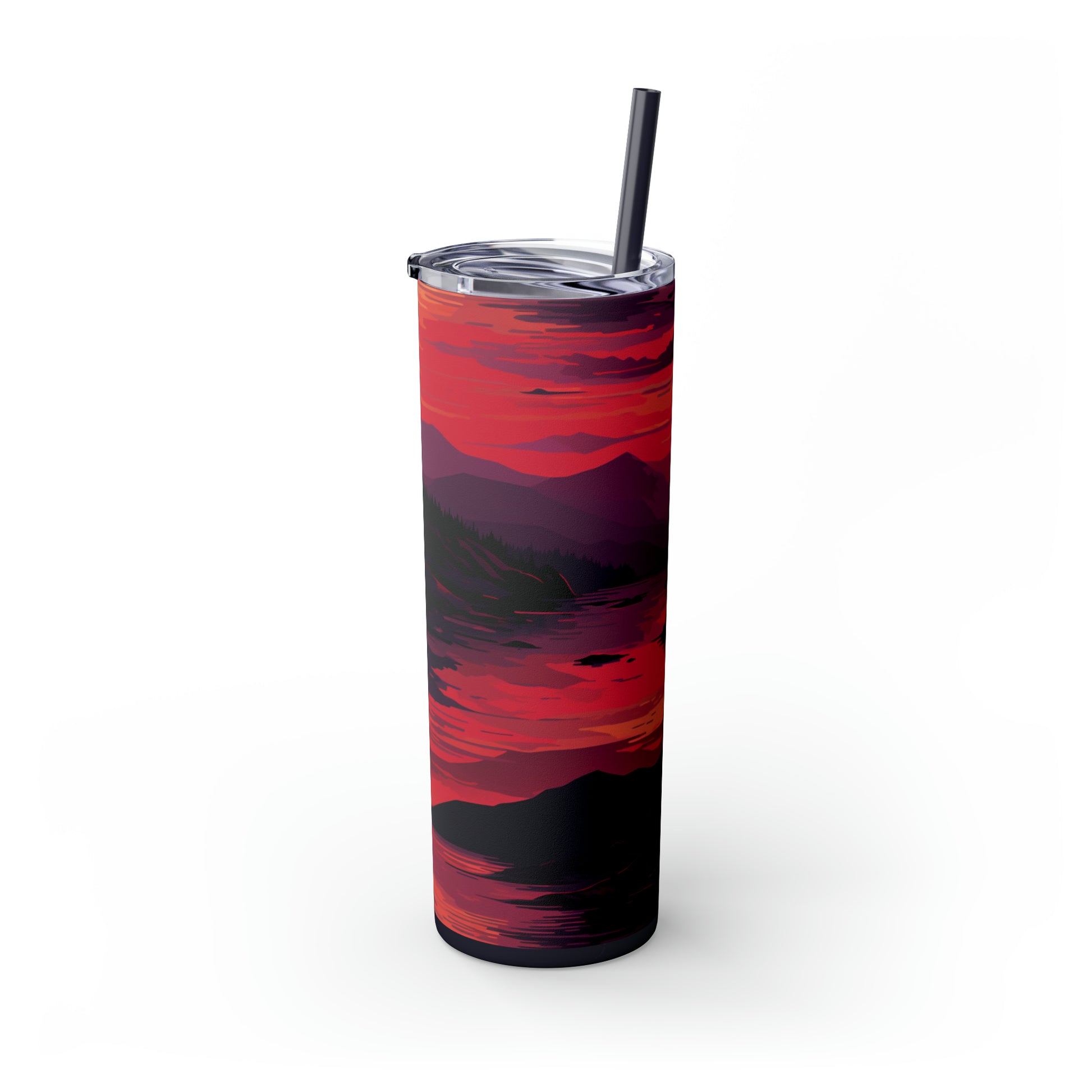Mountain Sunset 20-Ounce Steel Skinny Tumbler with Lid and Straw - Dyborn Designs