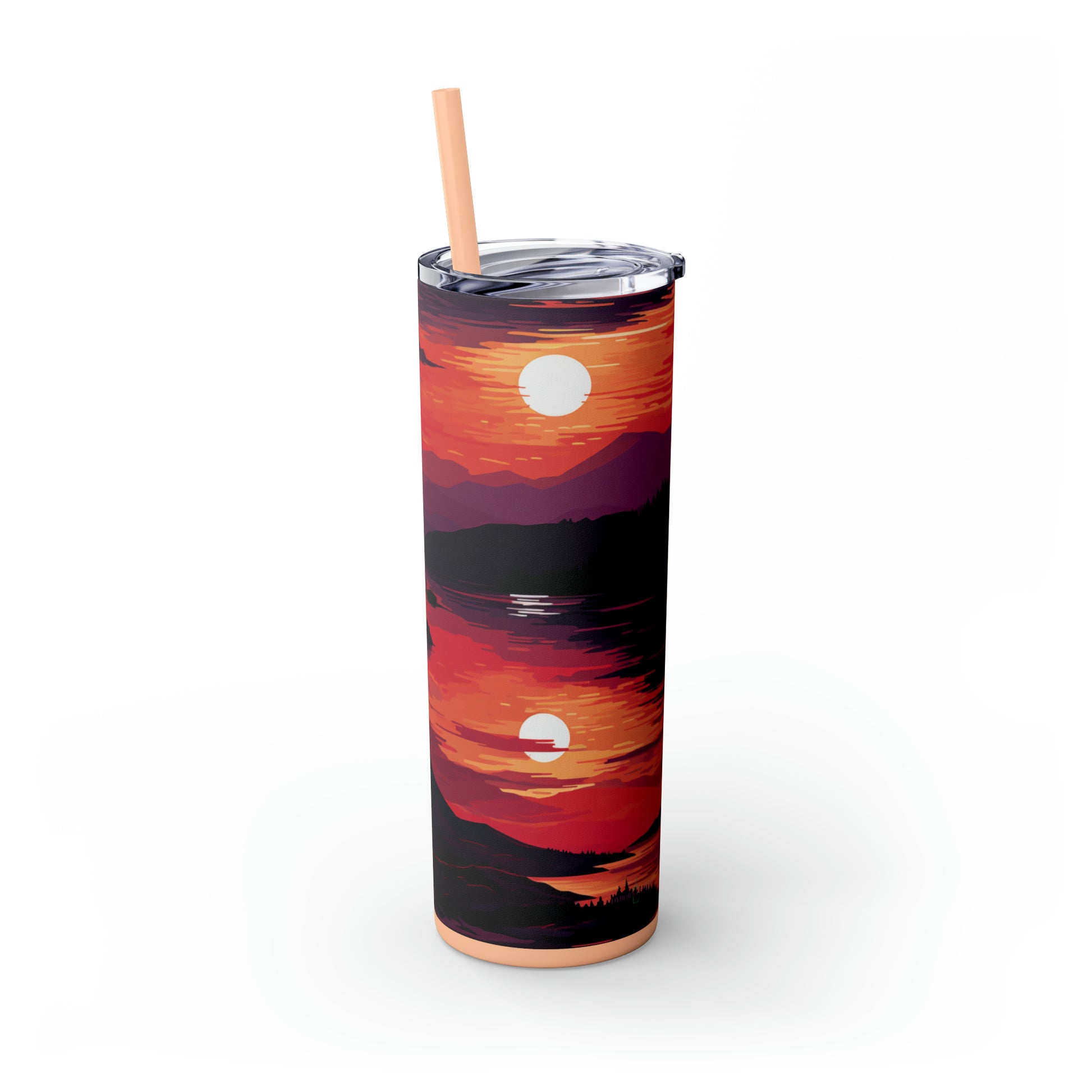 Mountain Sunset 20-Ounce Steel Skinny Tumbler with Lid and Straw - Dyborn Designs