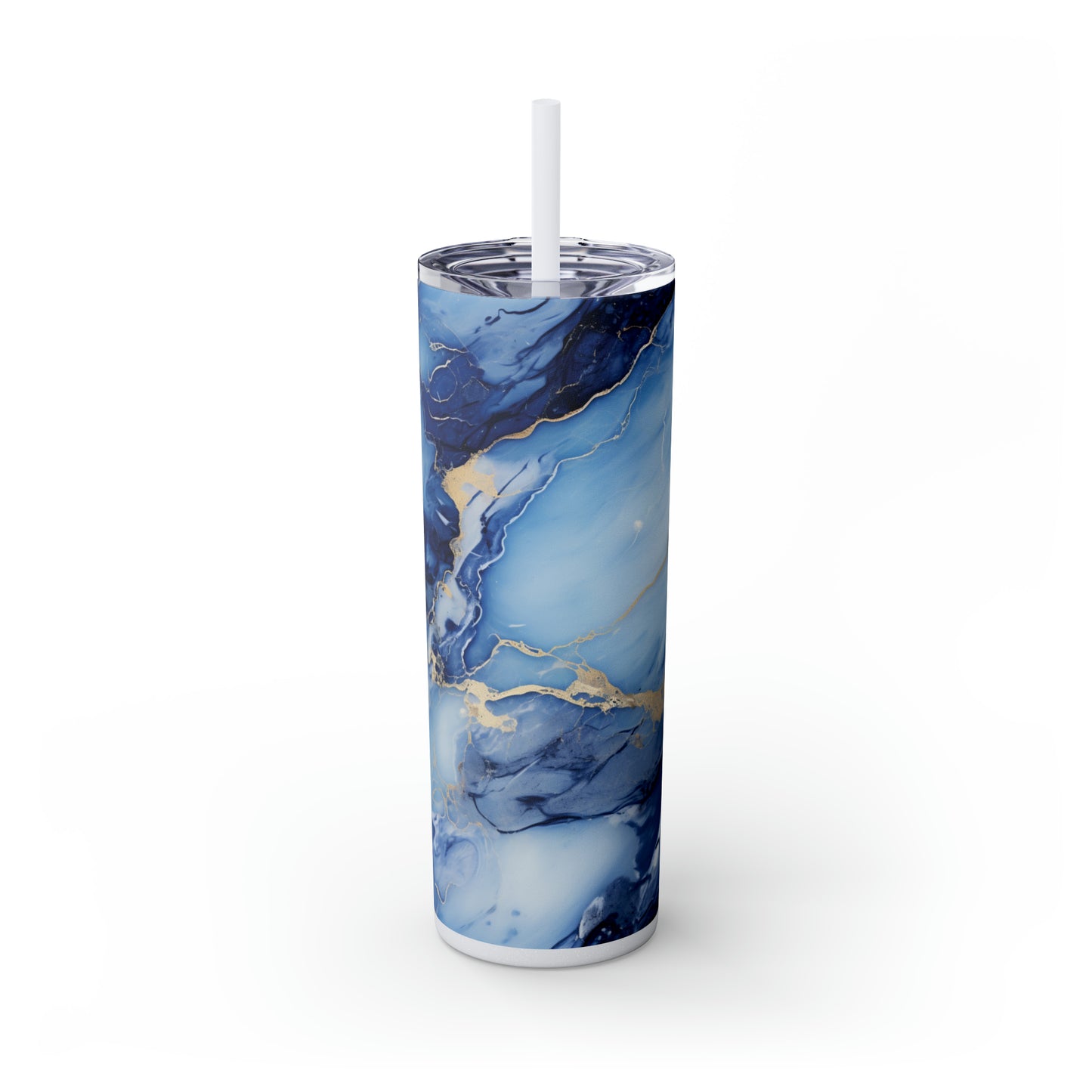 Blue Marble 20-Ounce Steel Skinny Tumbler with Lid and Straw - Dyborn Designs