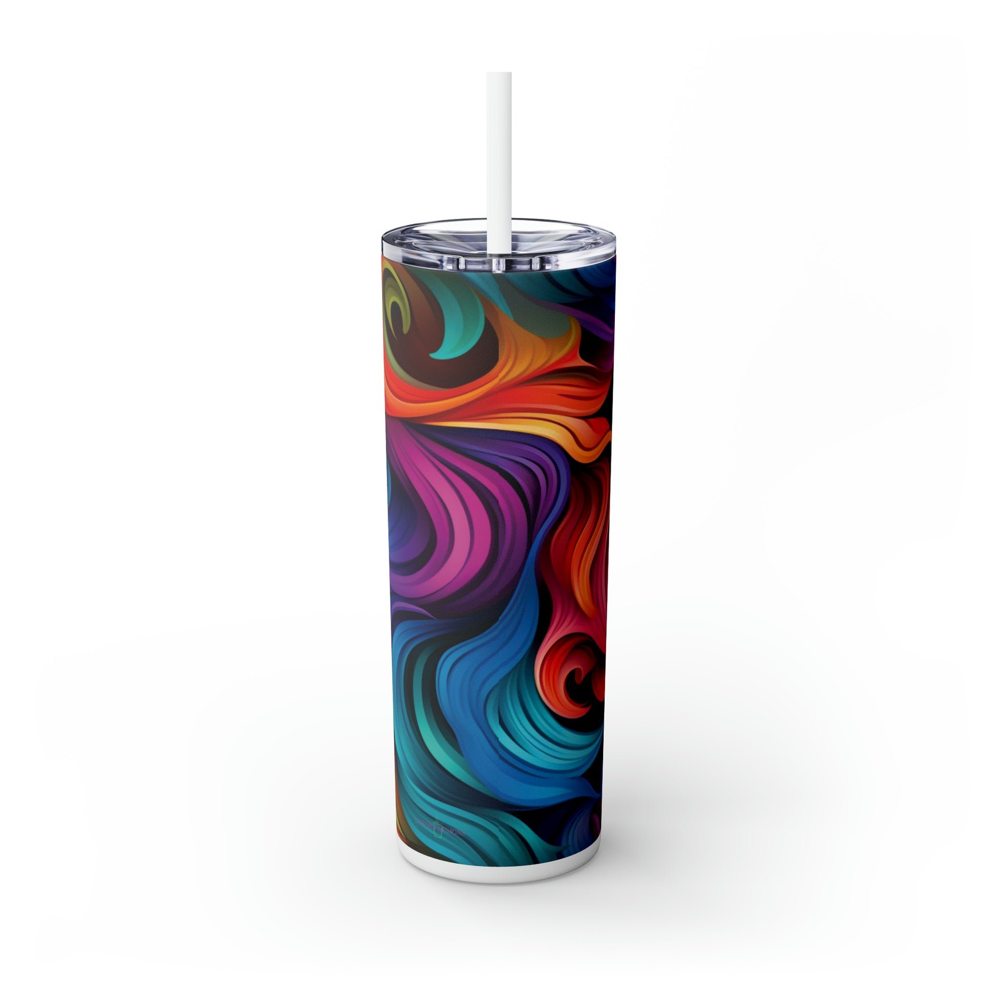 Rainbow Eddies 20oz Insulated Stainless Steel Skinny Tumbler with Lid and Straw - Dyborn Designs