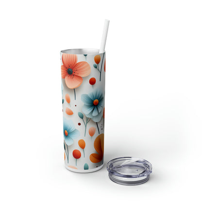 Summer Flowers 20oz Insulated Stainless Steel Skinny Tumbler with Lid and Straw - Dyborn Designs