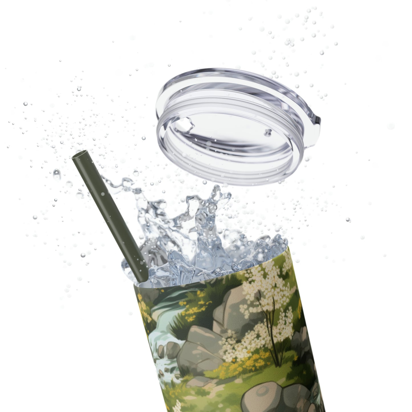 Meandering Stream 20-Ounce Steel Skinny Tumbler with Lid and Straw - Dyborn Designs