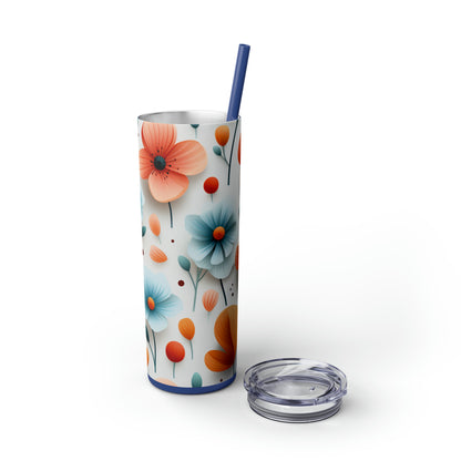 Summer Flowers 20oz Insulated Stainless Steel Skinny Tumbler with Lid and Straw - Dyborn Designs