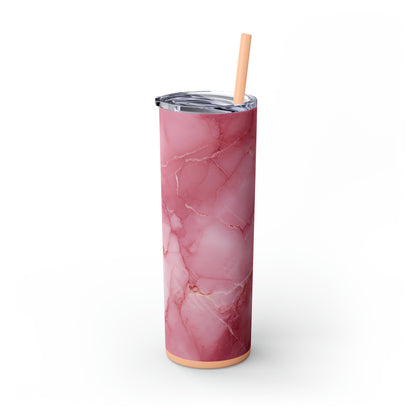 Pink Marble 20oz Insulated Stainless Steel Skinny Tumbler with Lid and Straw - Dyborn Designs