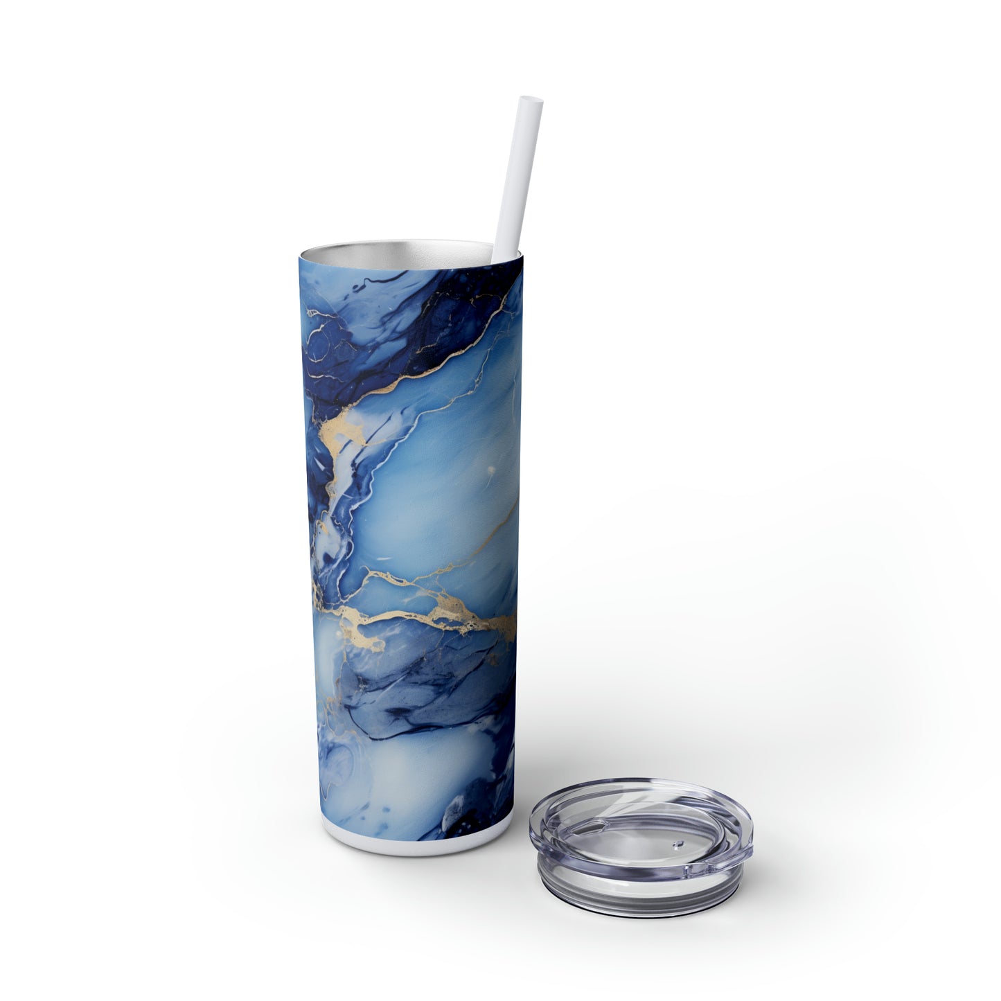 Blue Marble 20-Ounce Steel Skinny Tumbler with Lid and Straw - Dyborn Designs