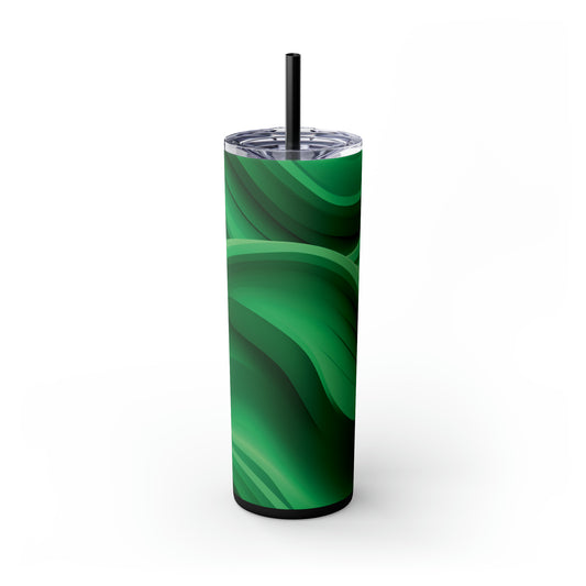 Green Satin 20-Ounce Steel Skinny Tumbler with Lid and Straw - Dyborn Designs