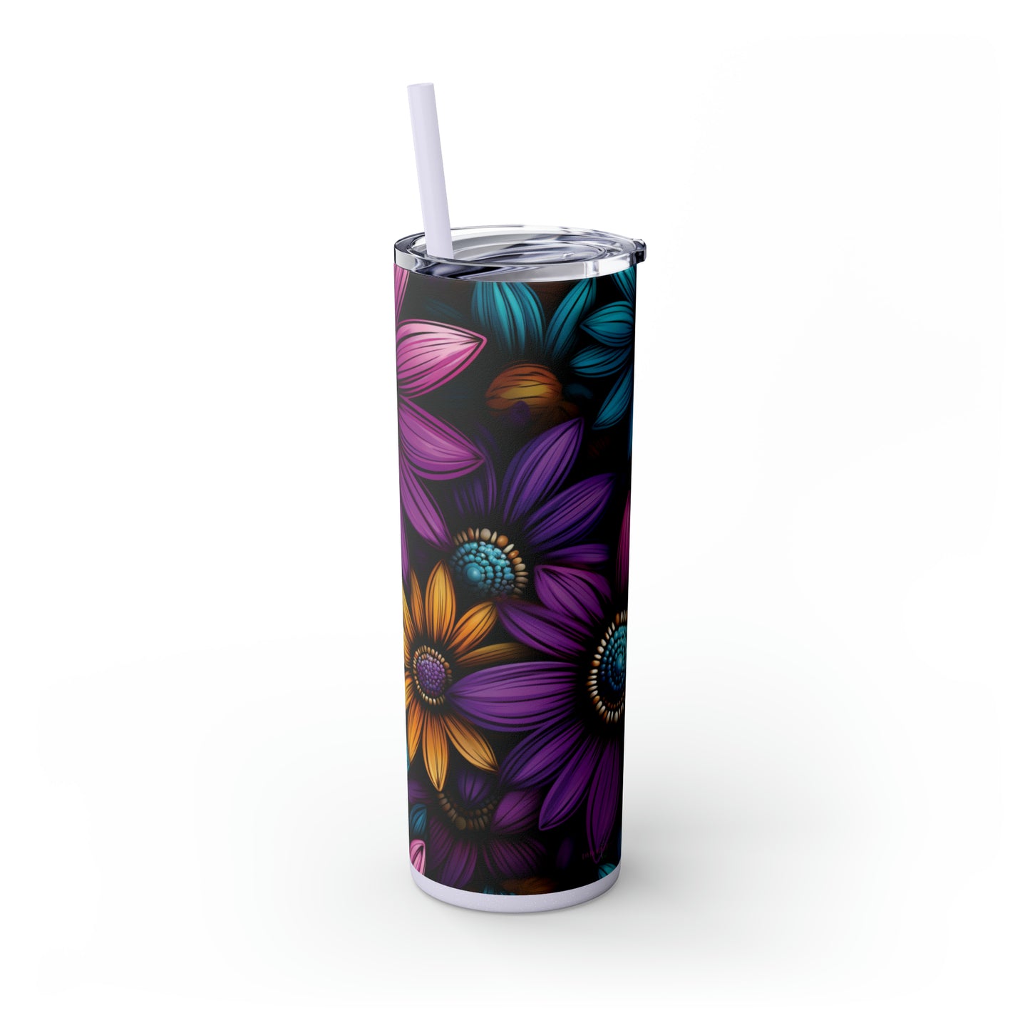 Sunflower Fantasy 20oz Insulated Stainless Steel Skinny Tumbler with Lid and Straw - Dyborn Designs