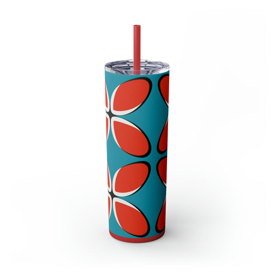 Red Impatiens 20oz Insulated Stainless Steel Skinny Tumbler with Lid and Straw - Dyborn Designs