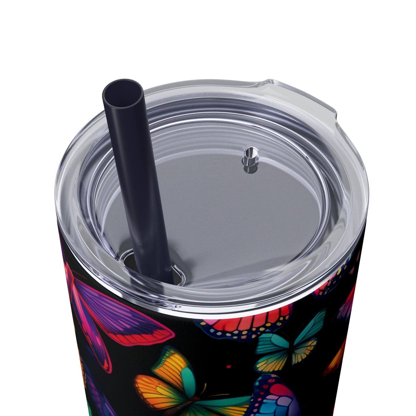 Vivid Butterflies 20oz Insulated Stainless Steel Skinny Tumbler with Lid and Straw - Dyborn Designs