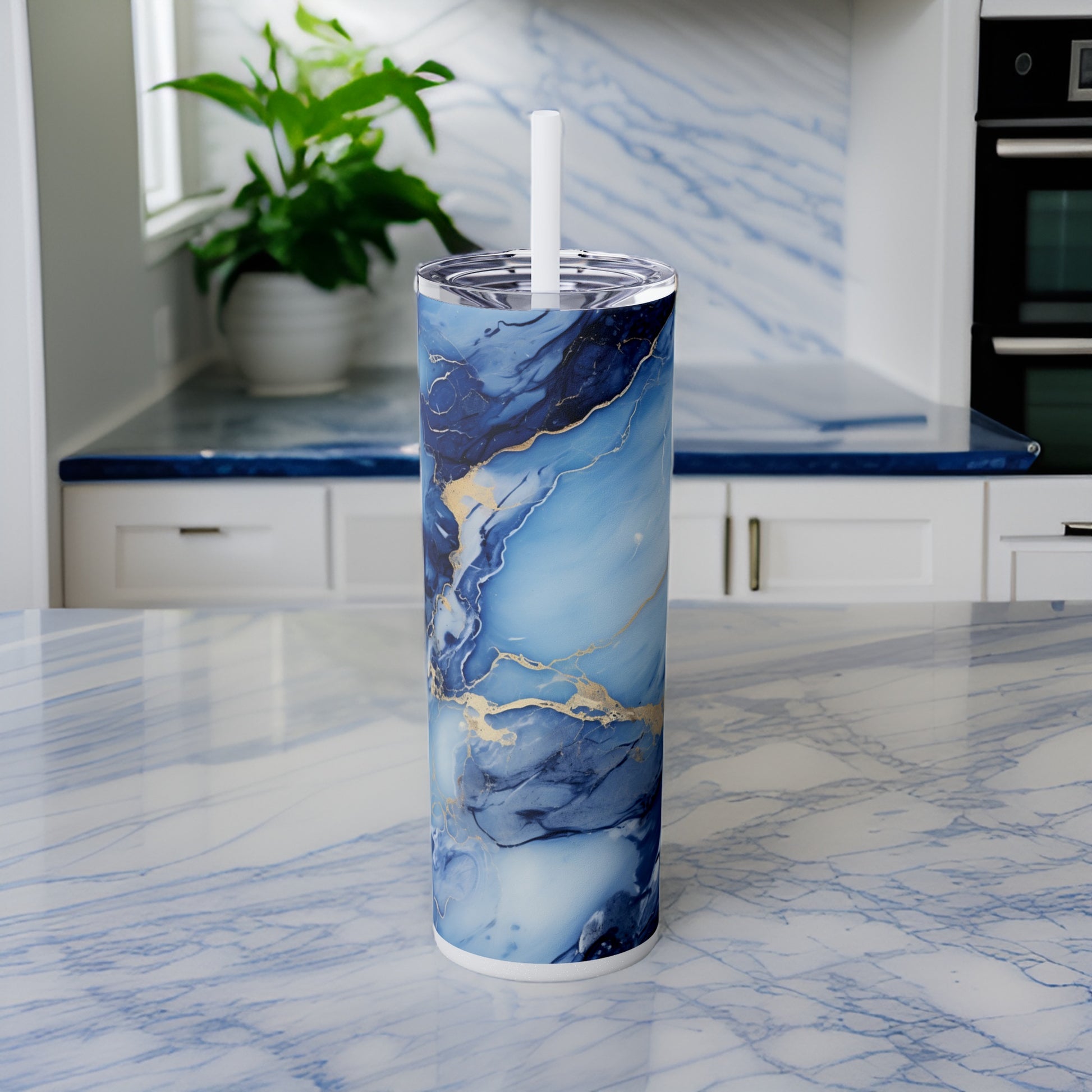 Blue Marble 20oz Stainless Steel Skinny Tumbler with Lid & Straw Color Iceberg - Dyborn Designs