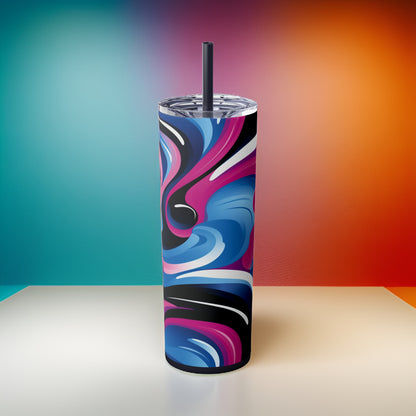 Bubble Gum Swirl 20oz Stainless Steel Skinny Tumbler with Lid & Straw Color Midnight - Dyborn Designs