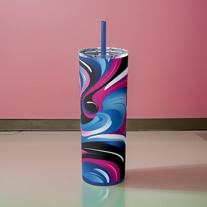 Bubble Gum Swirl 20oz Stainless Steel Skinny Tumbler with Lid & Straw  Color Nautical Blue - Dyborn Designs