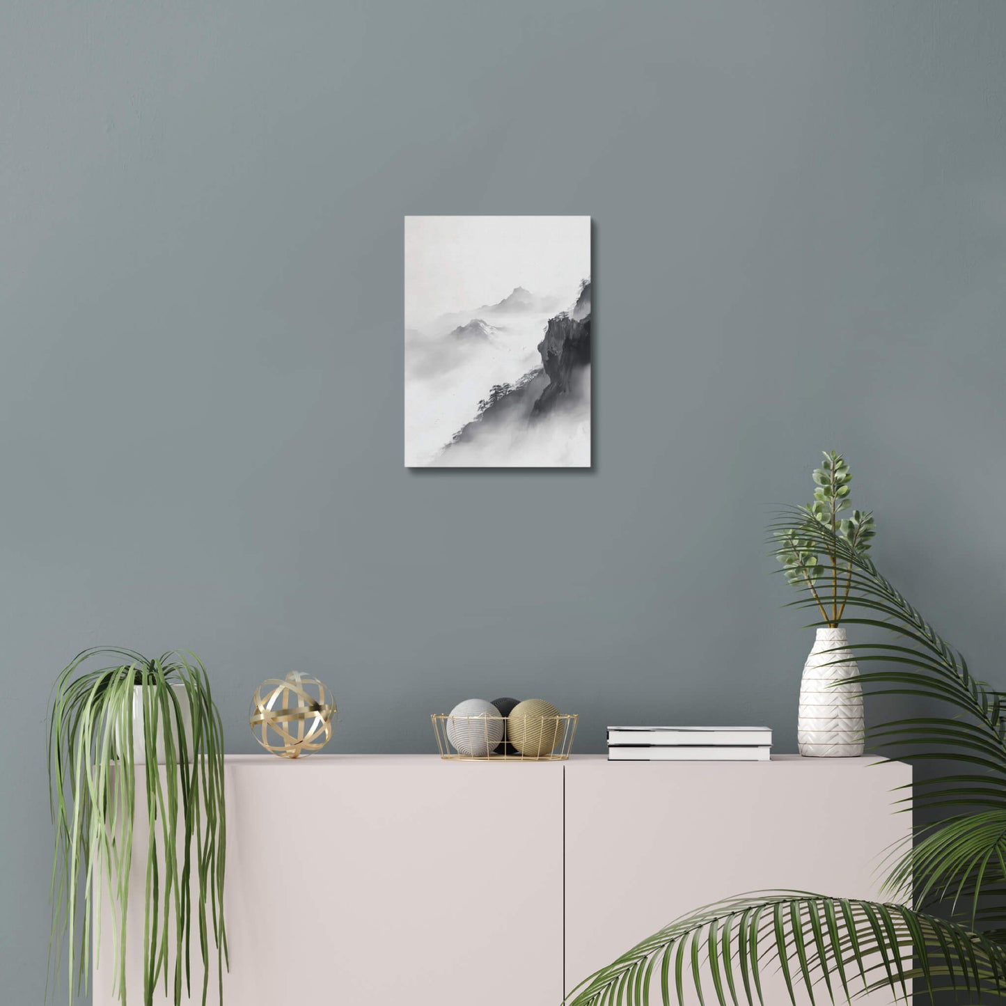 Cliffside Mist - Modern Minimalist Acrylic Wall Art - 11 x 14 Inch - Blue Mock Up - Dyborn Designs