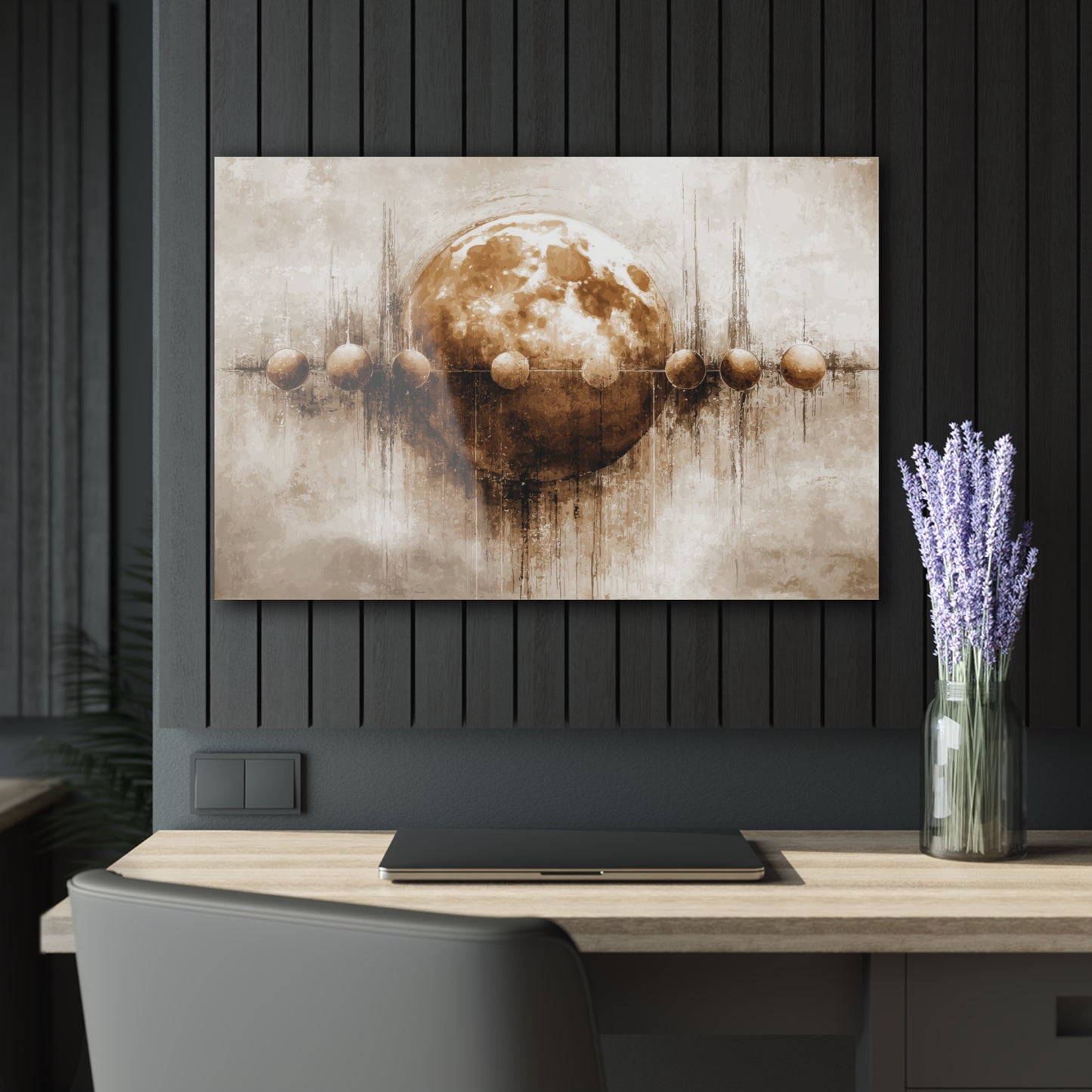 Divided Phases - Modern Minimalist Acrylic Wall Art - 36 x 24 Inch - Dark Mock Up - Dyborn Designs