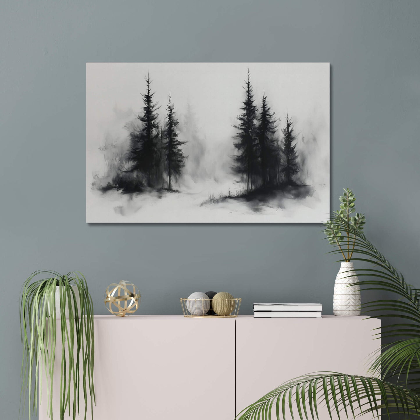 Divided Pines - Modern Minimalist Acrylic Wall Art - 36 x 24 Inch - Blue Mock Up - Dyborn Designs