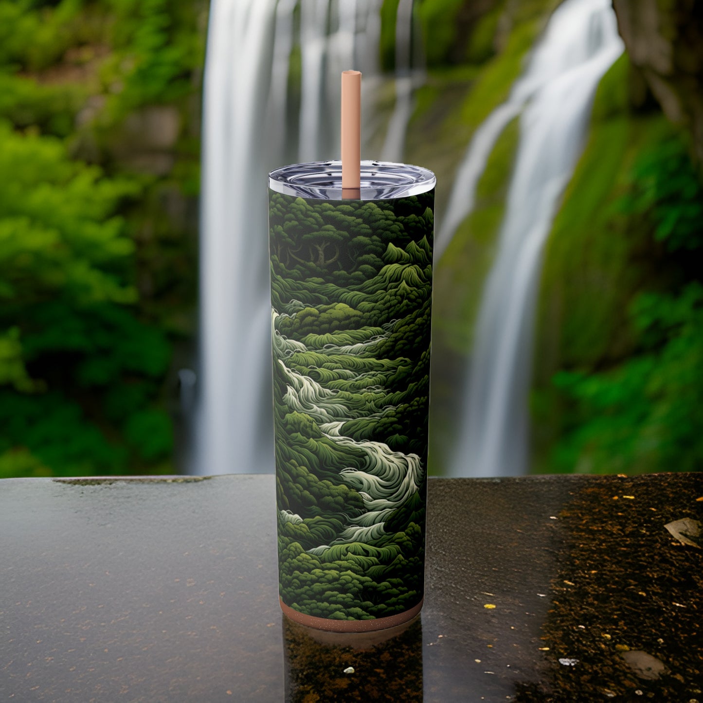 Flowing Forest 20oz Stainless Steel Skinny Tumbler with Lid & Straw Color Rosegold - Dyborn Designs