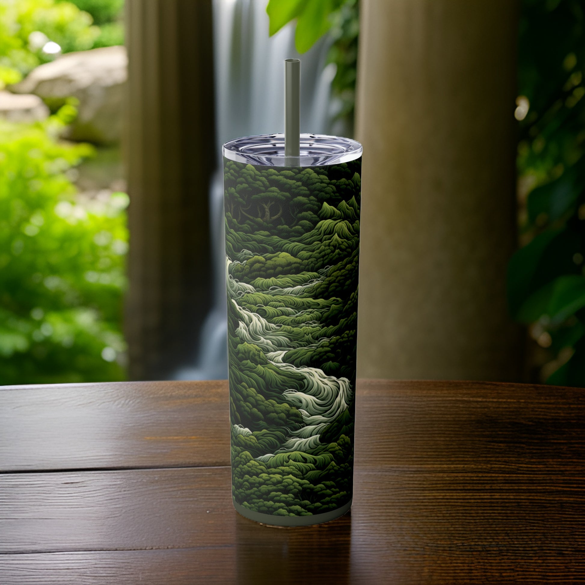 Flowing Forest 20oz Stainless Steel Skinny Tumbler with Lid & Straw Color Pine Needle - Dyborn Designs