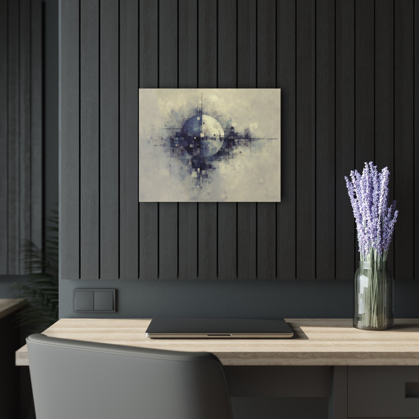 Fractured Orbit -Modern Minimalist Acrylic Wall Art - 20 x 16 Inch - Dark Mock Up - Dyborn Designs
