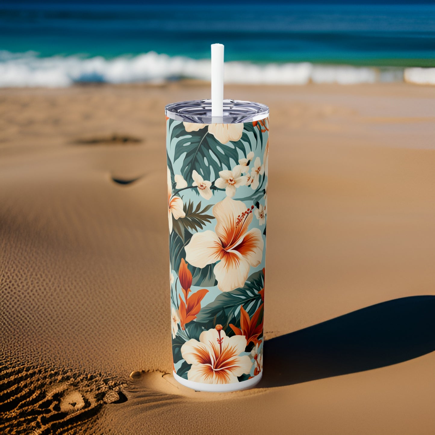 Hawaiian Dream 20oz Stainless Steel Skinny Tumbler with Lid & Straw Color White - Dyborn Designs