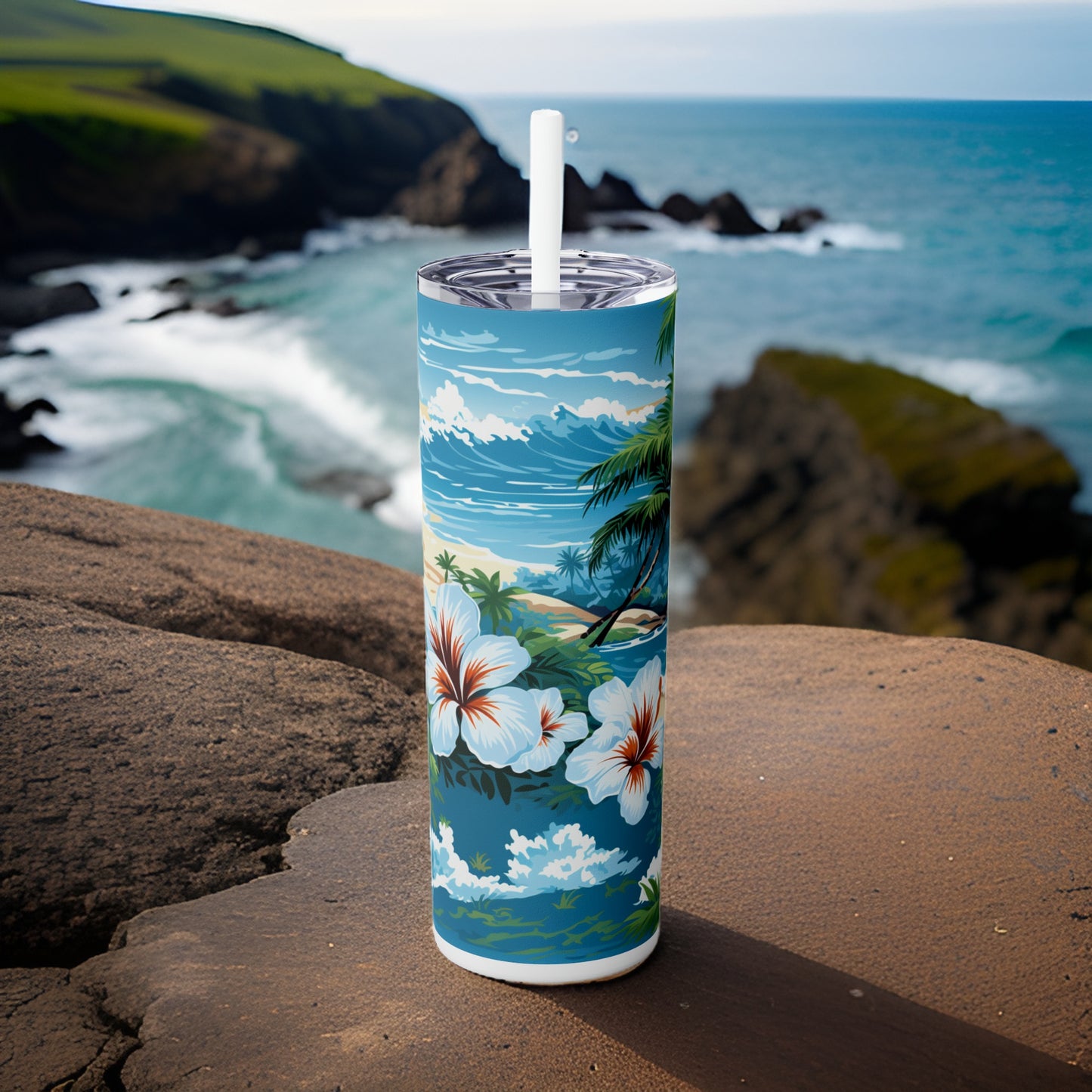 Island Oasis 20oz Stainless Steel Skinny Tumbler with Lid & Straw Color White - Dyborn Designs
