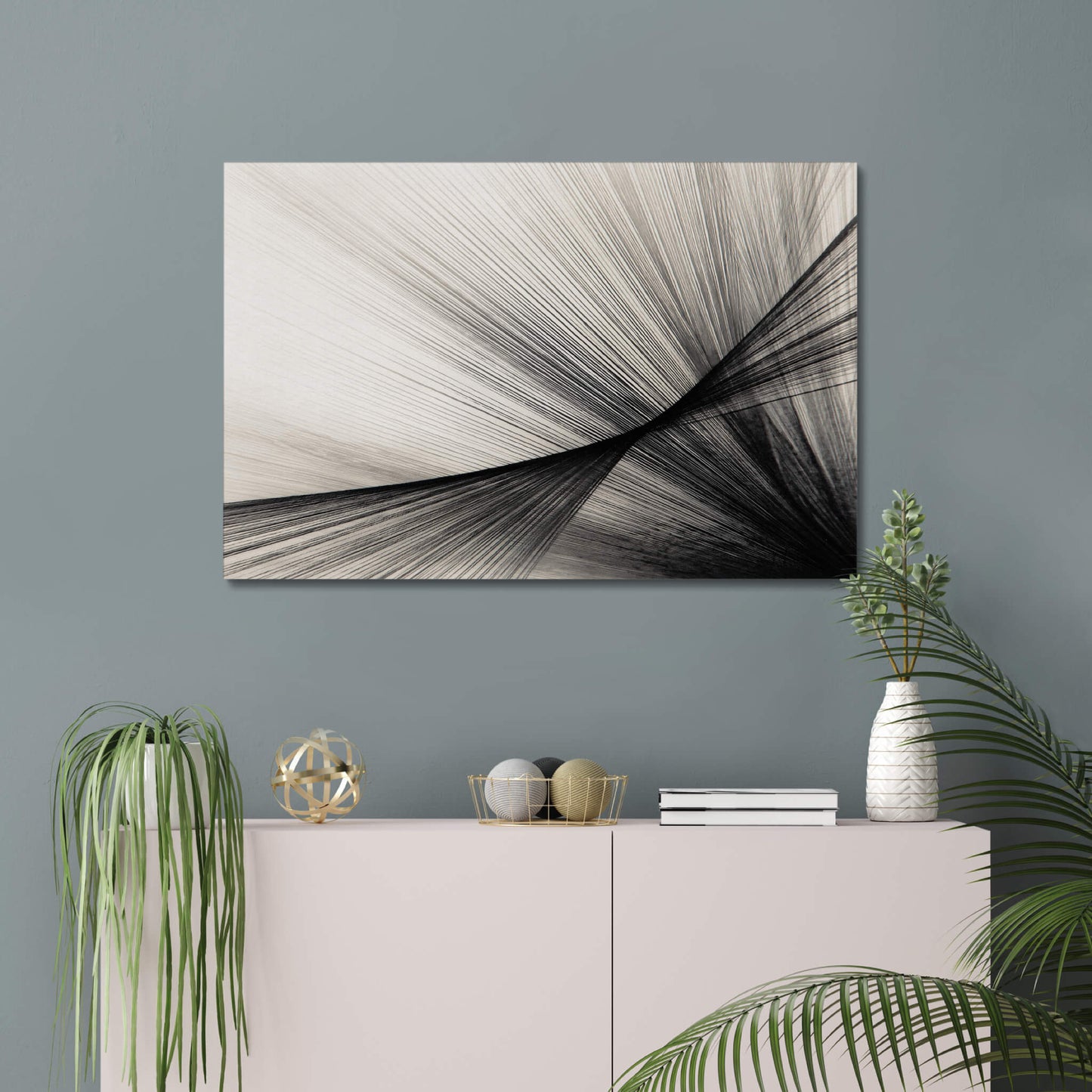 Linear Tension - Modern Minimalist Acrylic Wall Art - 36 x 24 Inch - Blue Mock Up - Dyborn Designs