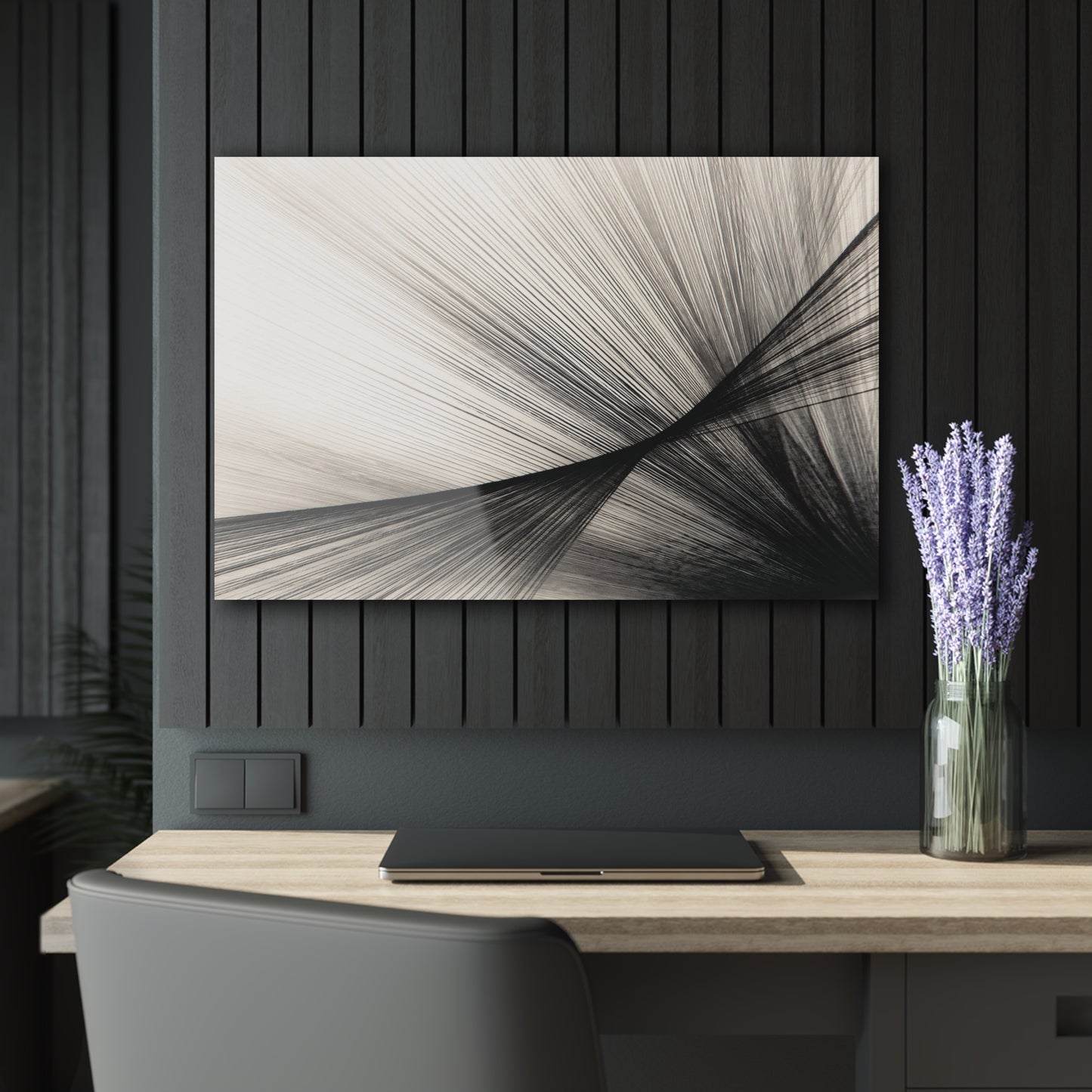 Linear Tension - Modern Minimalist Acrylic Wall Art - 36 x 24 Inch - Dark Mock Up - Dyborn Designs