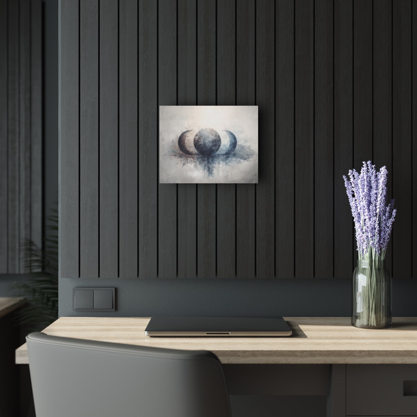 Lunar Balance - Modern Minimalist Acrylic Wall Art - 14 x 11 Inch - Dark Mock Up - Dyborn Designs
