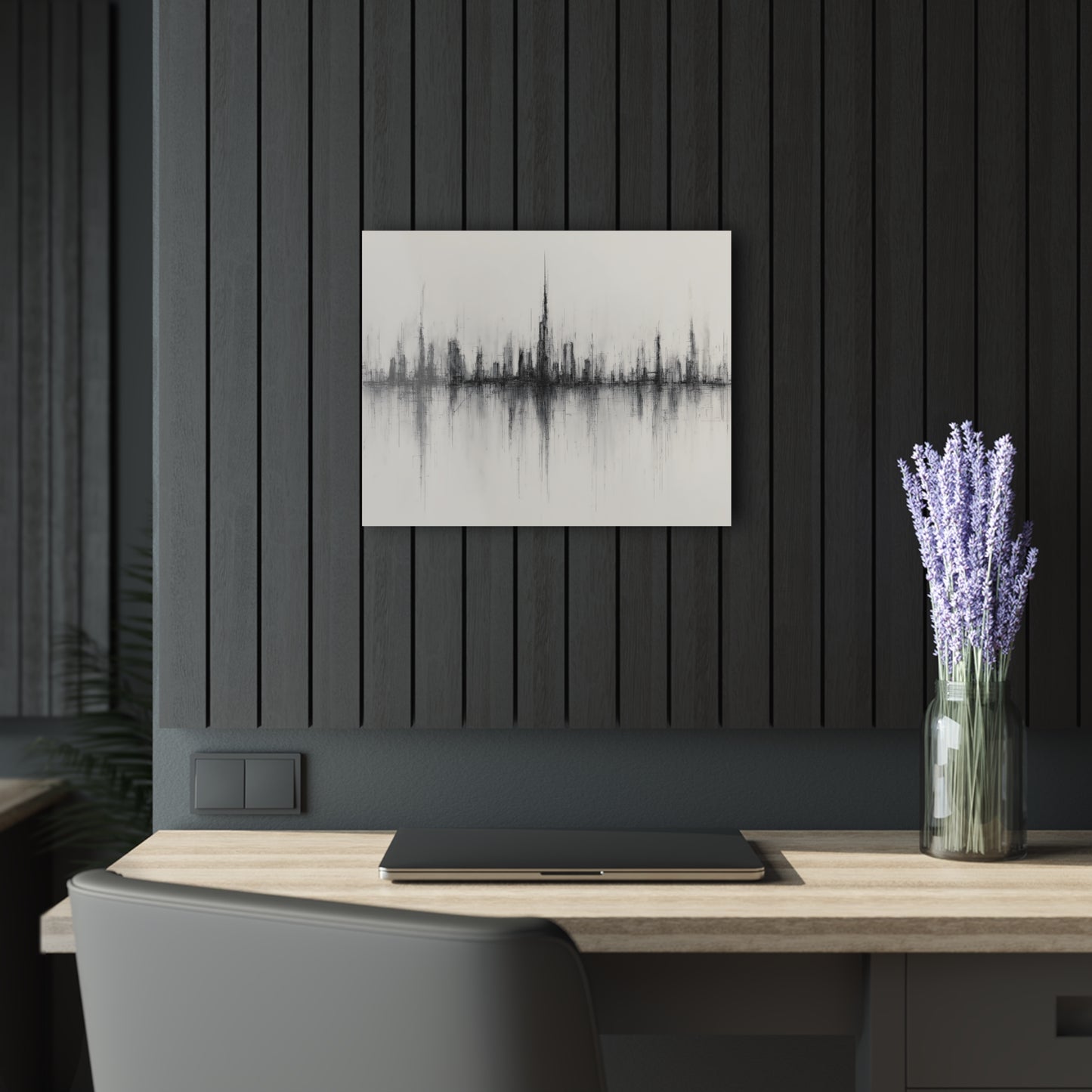 Mirrored Spires - Modern Minimalist Acrylic Wall Art - 20 x 16 Inch - Dark Mock Up - Dyborn Designs