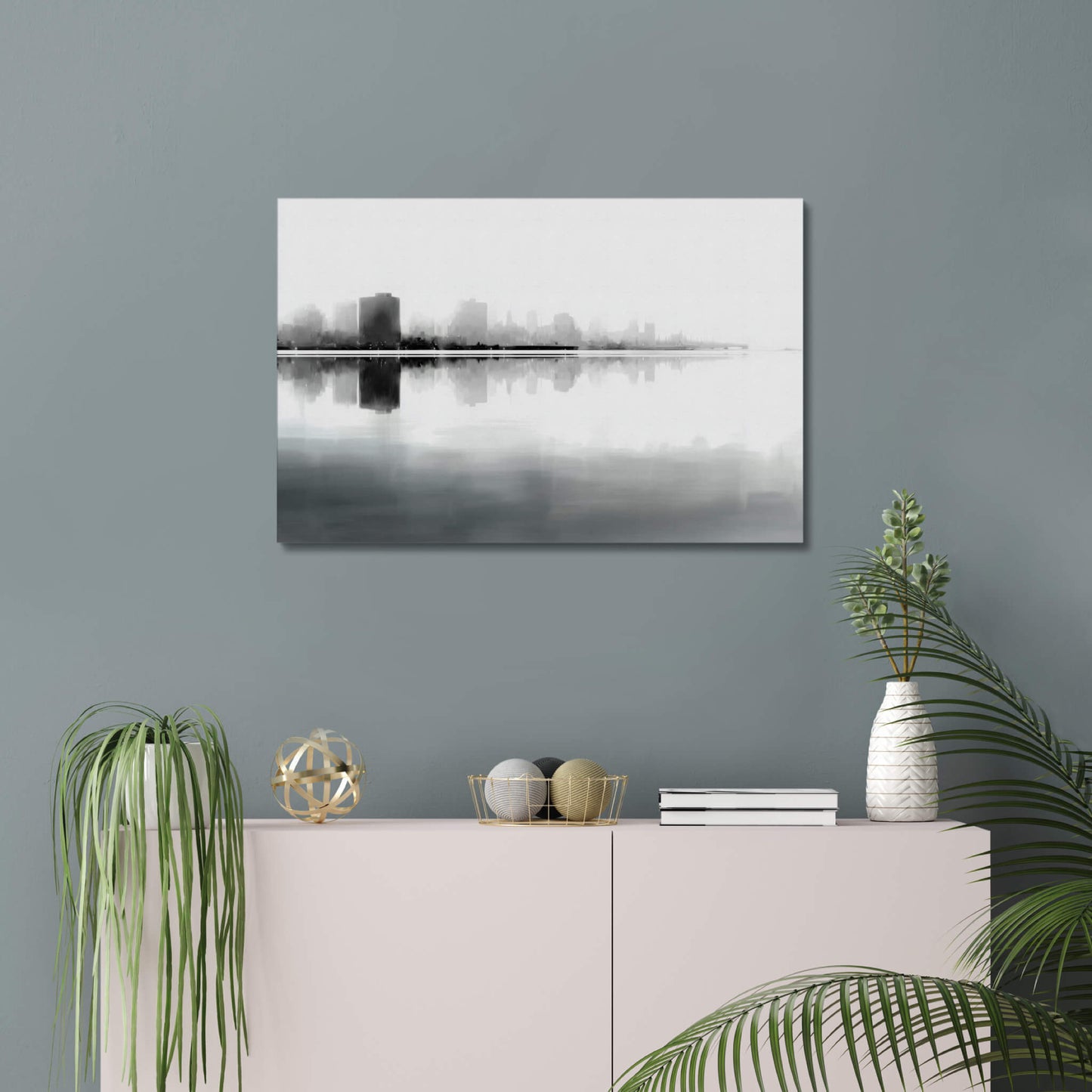 Misty Horizon - Modern Minimalist Acrylic Wall Art - 30 x 20 Inch - Blue Mock Up - Dyborn Designs