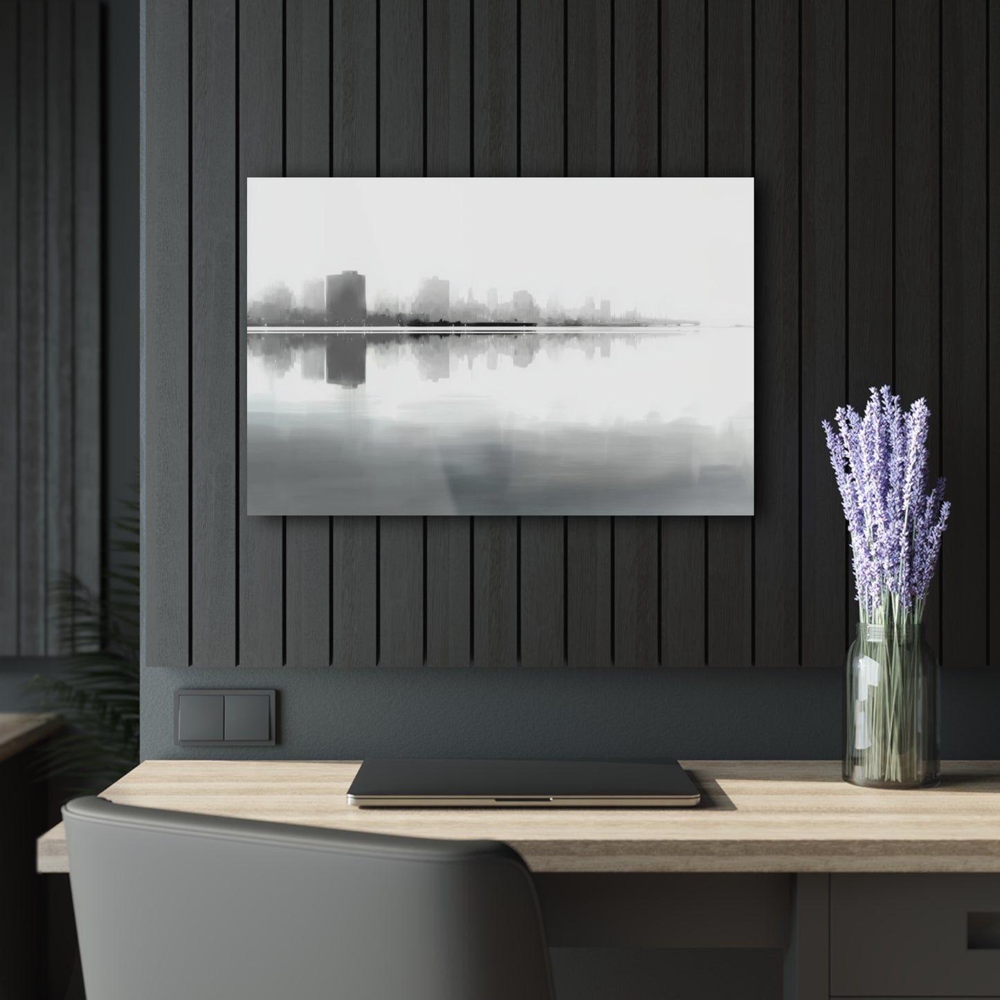 Misty Horizon - Modern Minimalist Acrylic Wall Art - 30 x 20 Inch - Dark Mock Up - Dyborn Designs