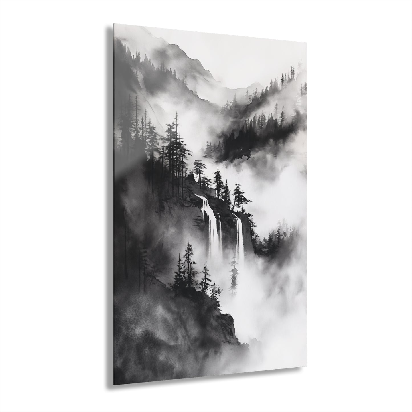 Misty Waterfall - Modern Minimalist Acrylic Wall Art - 24 x 36 Inch - Front - Dyborn Designs