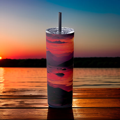 Mountain Sunset 20oz Stainless Steel Skinny Tumbler with Lid & Straw Color Midnight - Dyborn Designs