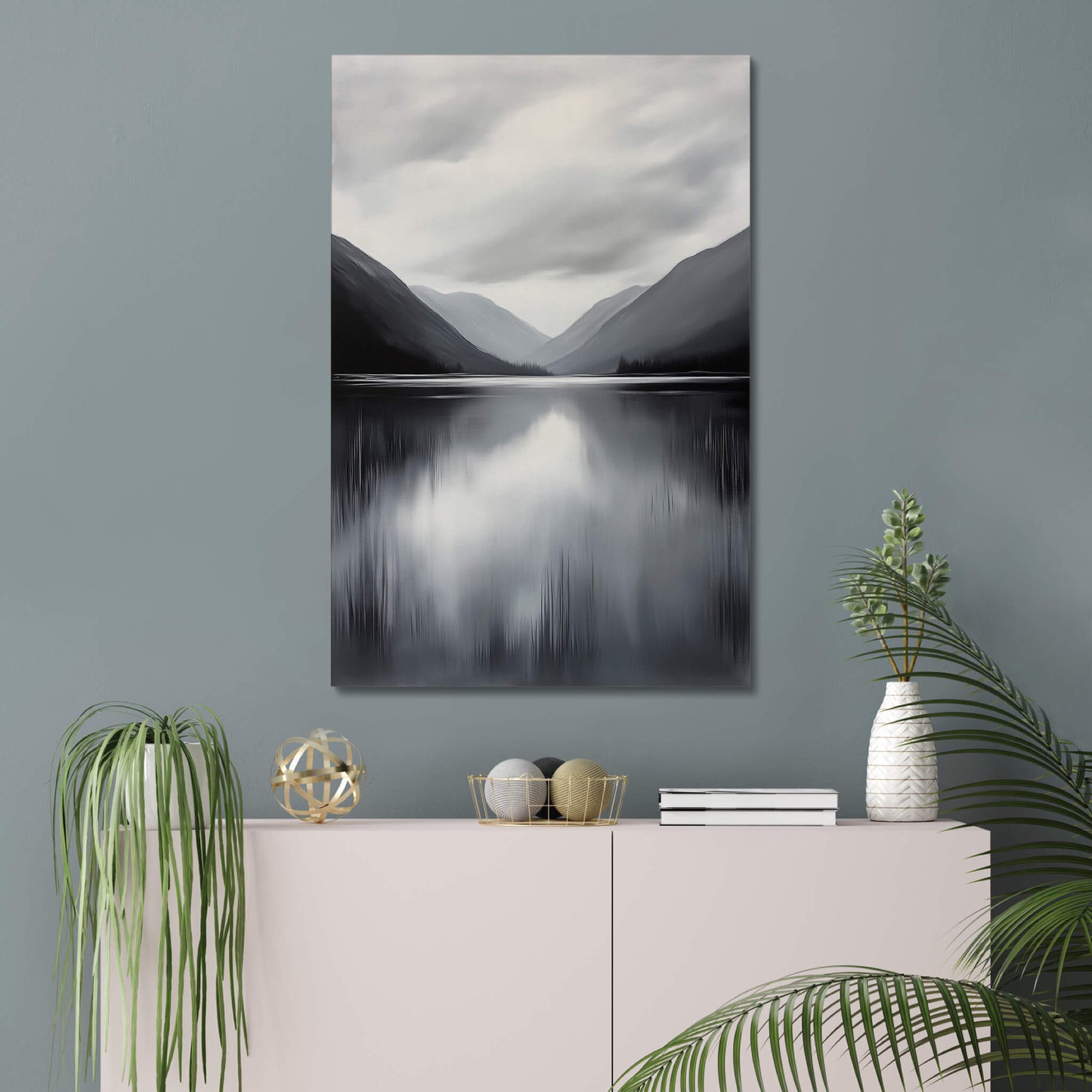 Mountain Lake - Modern Minimalist Acrylic Wall Art - 24 x 36 Inch - Blue Mock Up - Dyborn Designs