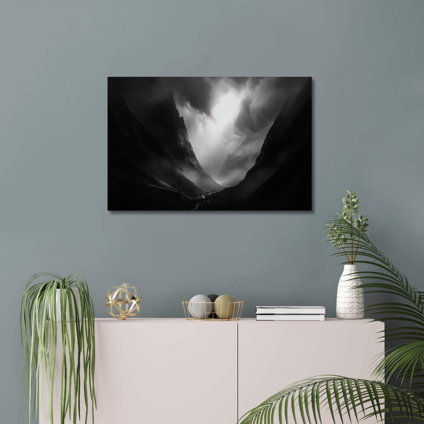 Mountain Valley - Modern Minimalist Acrylic Wall Art - 30 x 20 Inch - Blue Mock Up - Dyborn Designs
