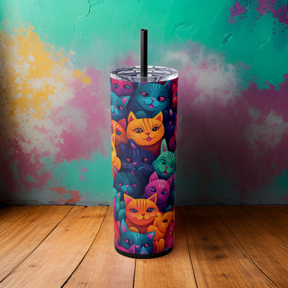 Must Love Cats 20oz Stainless Steel Skinny Tumbler with Lid & Straw Color Black - Dyborn Designs