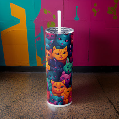 Must Love Cats 20oz Stainless Steel Skinny Tumbler with Lid & Straw Color White - Dyborn Designs