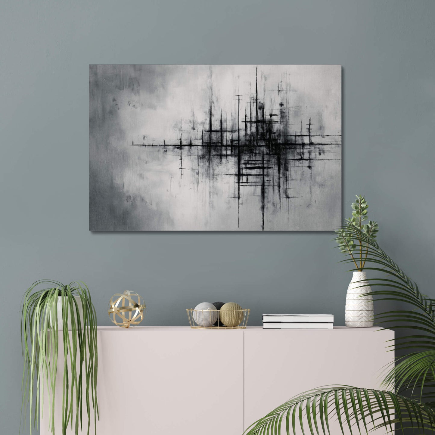 Obscured Order - Modern Minimalist Acrylic Wall Art - 36 x 24 Inch - Blue Mock Up - Dyborn Designs