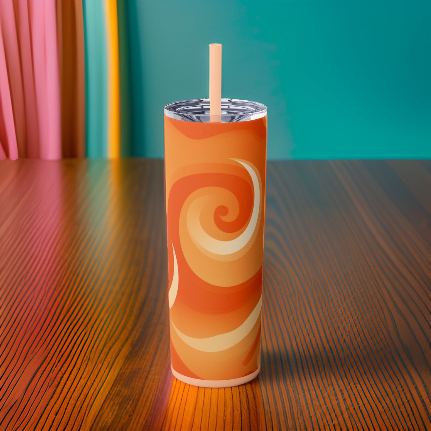 Orange Creamsicle 20oz Stainless Steel Skinny Tumbler with Lid & Straw Color Blush - Dyborn Designs