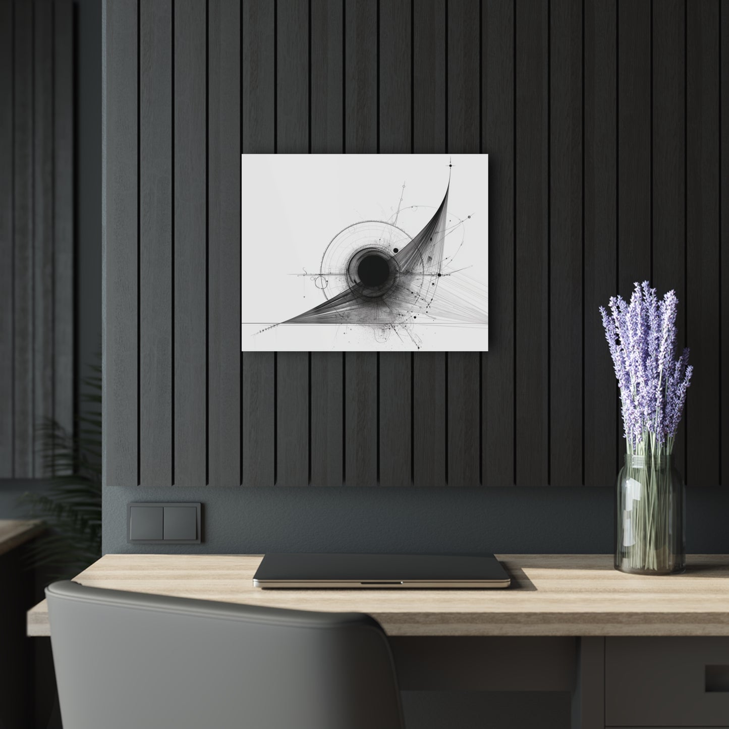 Orbital Logic - Modern Minimalist Acrylic Wall Art - 20 x 16 Inch - Dark Mock Up - Dyborn Designs