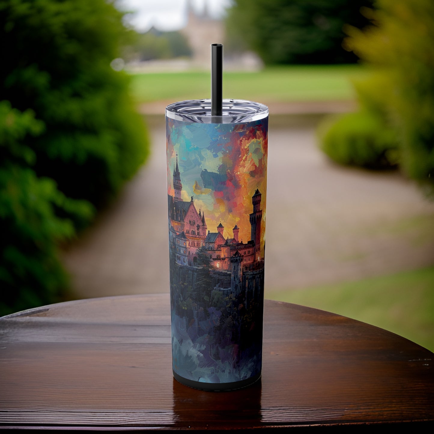 Painted Castle 20oz Stainless Steel Skinny Tumbler with Lid & Straw Color Black - Dyborn Designs