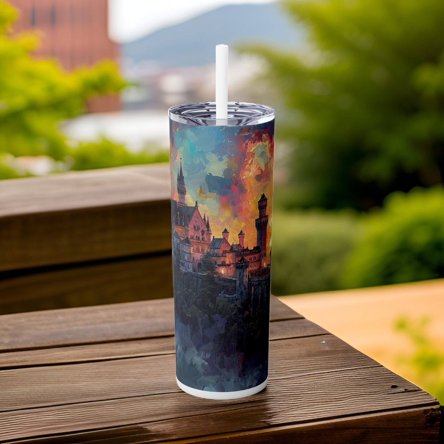 Painted Castle 20oz Stainless Steel Skinny Tumbler with Lid & Straw Color White - Dyborn Designs