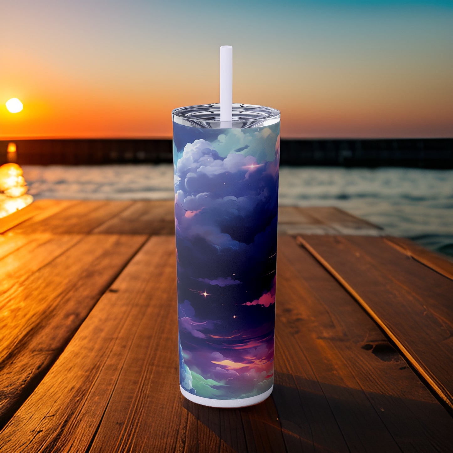 Painted Sky 20oz Stainless Steel Skinny Tumbler with Lid & Straw Color Lilac - Dyborn Designs