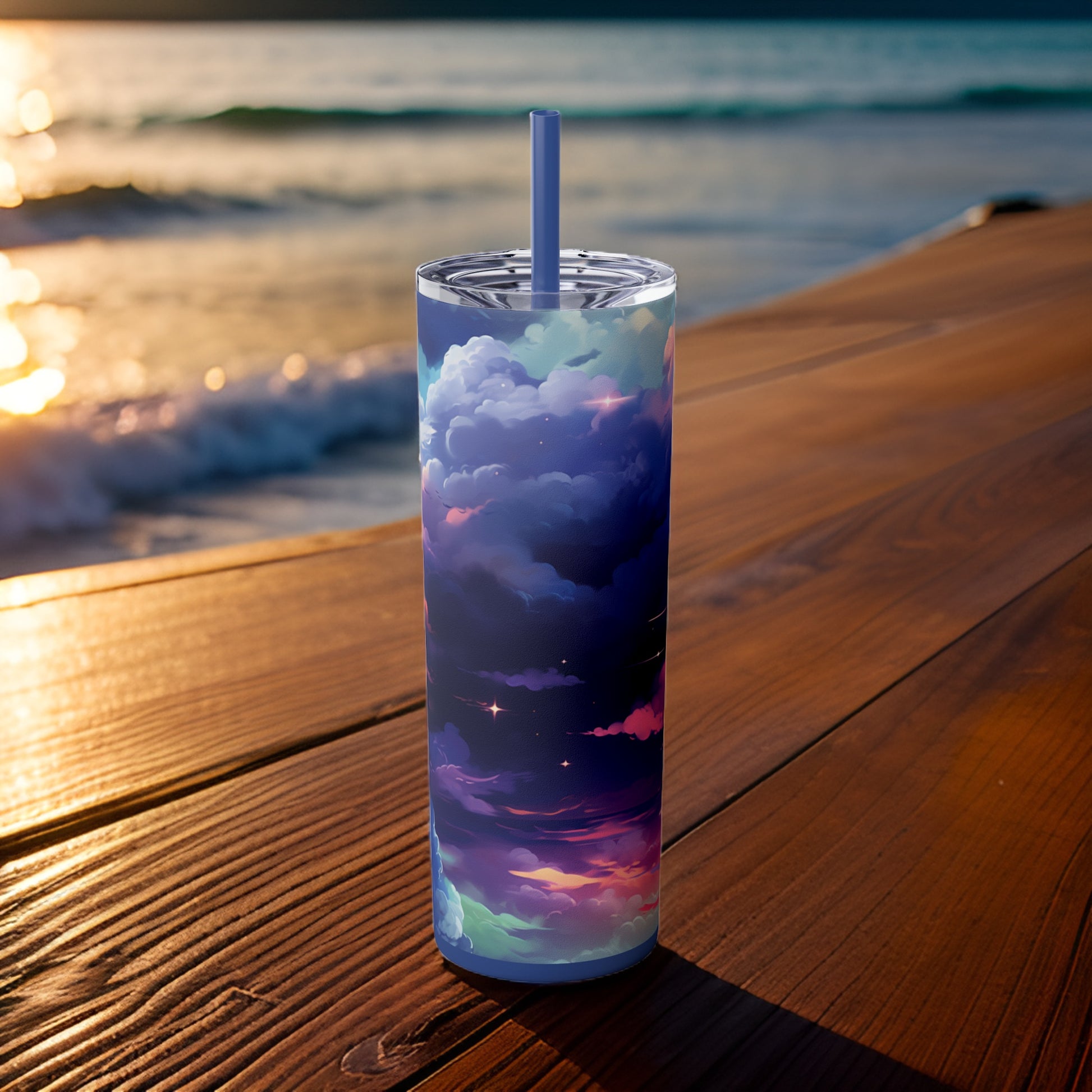 Painted Sky 20oz Stainless Steel Skinny Tumbler with Lid & Straw Color Nautical Blue - Dyborn Designs