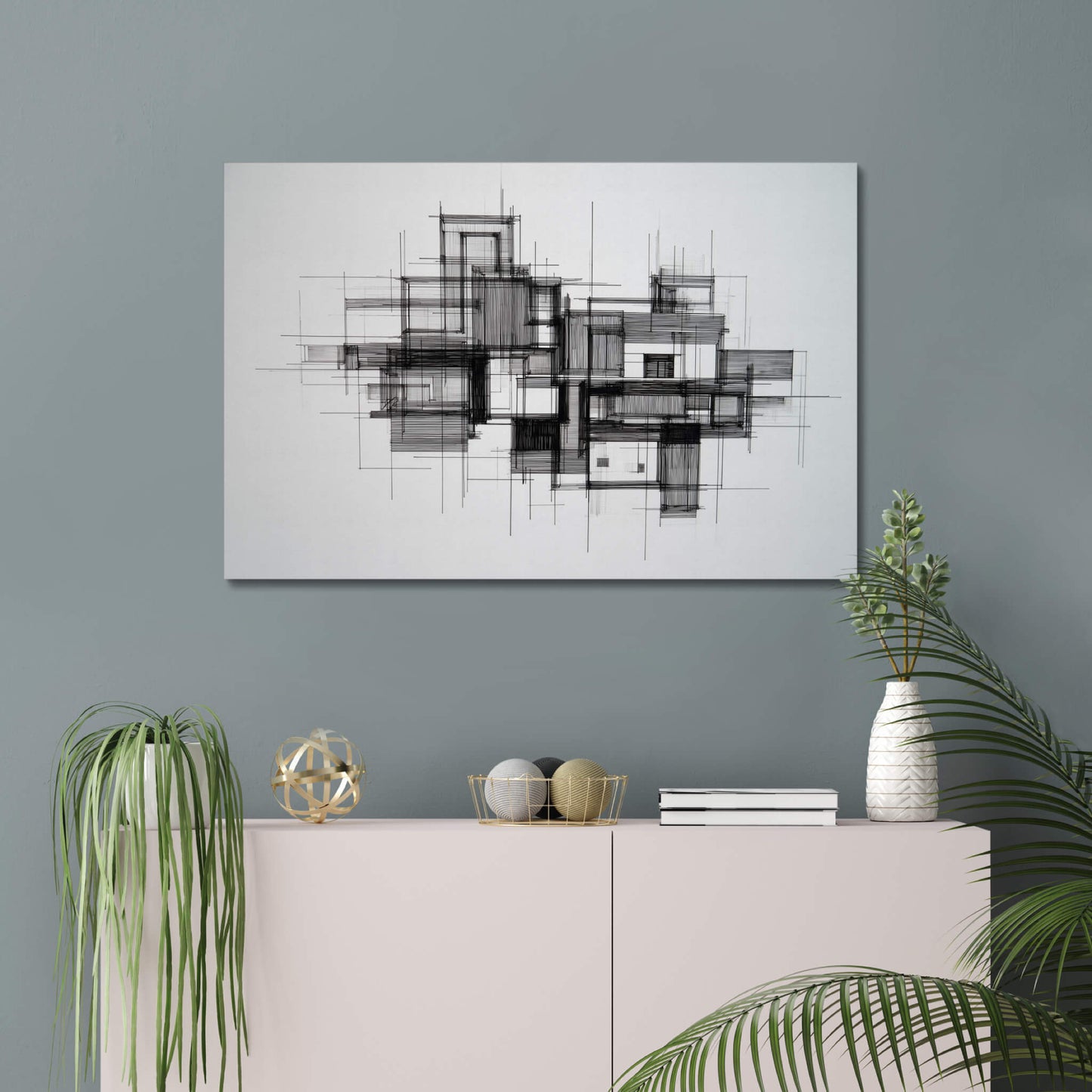 Parallel Intent - Modern Minimalist Acrylic Wall Art - 36 x 24 Inch - Blue Mock Up - Dyborn Designs