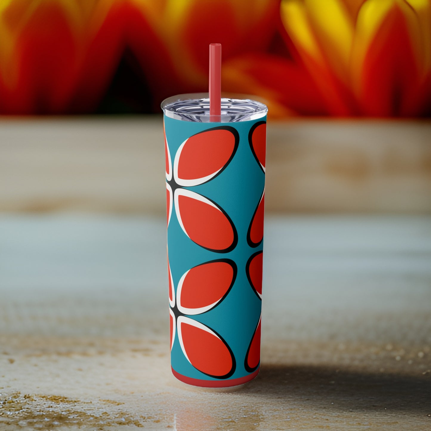 Red Impatiens 20oz Stainless Steel Skinny Tumbler with Lid & Straw Color Lipstick Red - Dyborn Designs